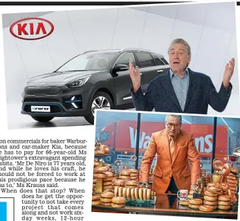  ??  ?? Making dough: Robert De Niro in adverts for Kia and Warburtons