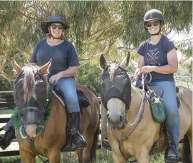  ??  ?? Above right: Meg Trigg (left) on Howqua and Sue Baillie on Pebbles have been with the Warragul and District Trail Riding Club for four and six years respective­ly.
Right: Kate Shorten (left) on Baldy and Deb Stennings on Milly get ready to set off on their last trail ride for 2020.