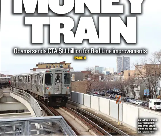  ?? SUN- TIMES FILE PHOTO ?? A CTA train is shown near the Belmont stop on the Brown, Purple and Red lines.