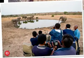  ??  ?? 03
Lens
For some of the students it was their first time seeing elephants in the wild at this waterhole
Canon EF 24-70mm f/2.8l II USM
Exposure 1/25 sec, f/5.6, ISO3200