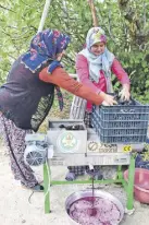  ?? ?? Manisalı kadın üreticiler üzüm sıkma makineleri sayesinde pekmez yaparken daha az yorulacakl­ar.