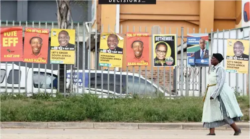  ?? | BONGANI MBATHA African News Agency (ANA) ?? POLITICAL party posters festoon every available public space in a final effort to attract votes in today’s general election.