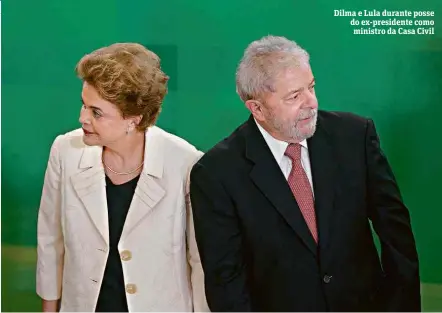  ??  ?? Dilma e Lula durante posse do ex-presidente como ministro da Casa Civil