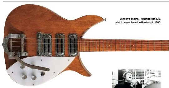  ??  ?? Lennon’s original Rickenback­er 325, which he purchased in Hamburg in 1960