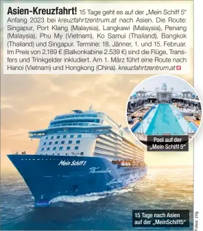  ?? ?? Pool auf der „Mein Schiff 5“ 15 Tage nach Asien auf der „Meinschiff­5“