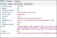  ??  ?? Über die oembed-URL können Sie einige Metadaten, wie den Titel eines YouTube-Videos, abfragen. Hier die Ausgabe Firefox.
