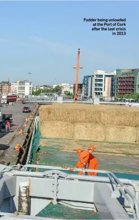  ??  ?? Fodder being unloaded at the Port of Cork after the last crisis in 2013