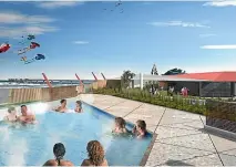  ??  ?? An artist’s impression of the hot saltwater pools which have been confirmed for New Brighton.