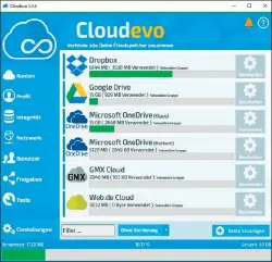  ??  ?? Cloudevo führt sowohl verschiede­ne Clouddiens­te als auch mehrere Konten eines Anbieters so zusammen, dass ein zentrales Laufwerk im Windows-explorer Zugriff auf alle Speicherpl­ätze ermöglicht.