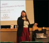  ?? OSCAR GAMBLE — DIGITAL FIRST MEDIA ?? Certified Tobacco Treatment Specialist Selena Moressi of Caron Treatment Centers discusses the dangers of teen vaping and e-cigarettes at Phoenixvil­l Area High School, Thursday, Nov. 1, 2018.