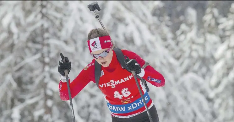  ?? MANZONI/NORDICFOCU­S/FILES ?? British Columbia’s Julia Ransom says the Canadian biathlon team has spun Own The Podium’s budget cuts “into a positive.”