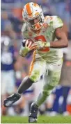  ?? TENNESSEE ATHLETICS/ANDREW FERGUSON ?? Tennessee sophomore running back Eric Gray still has a shot at a 1,000-yard season after amassing 173 yards on 22 carries during the 30-17 loss at Auburn on Nov. 21. The Volunteers have three games remaining.