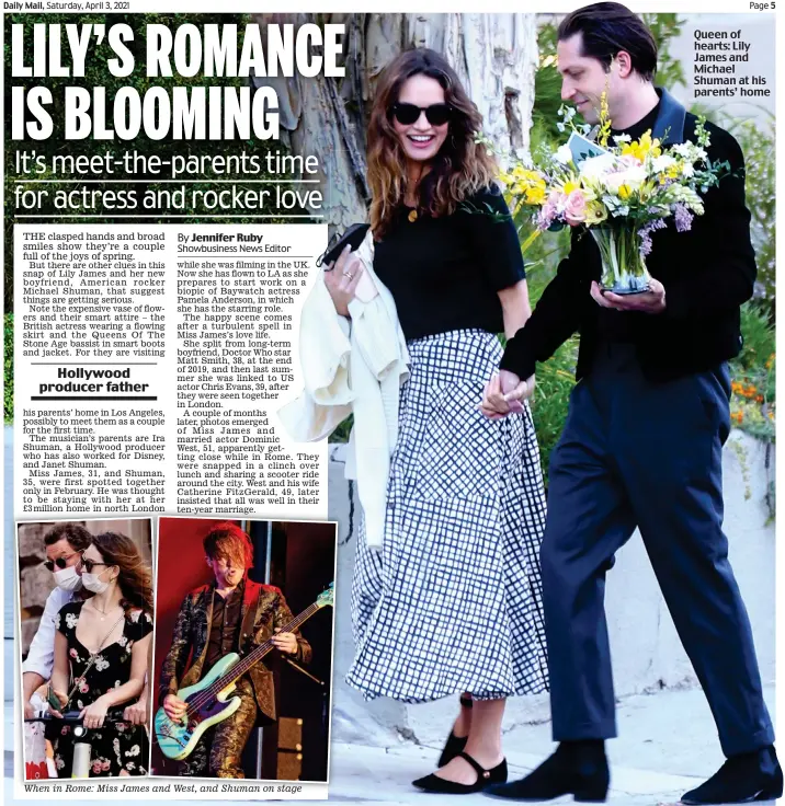  ??  ?? Queen of hearts: Lily James and Michael Shuman at his parents’ home