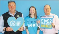  ??  ?? Ian Paver, left, met Christina Lynas and Peter Russell from Mary’s Meals.