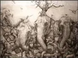  ?? PHOTO COURTESY ARTPRIZE/CRYSTAL BRIDGES MUSEUM OF AMERICAN ART ?? “Elephants” by Adonna Khare, detail from the 2012 carbon pencil on paper, 89 feet, 7/8 inches by 32 feet, 3 inches. “Elephants” is now part of the Crystal Bridges permanent collection and is on show for the first time there in “Animal Meet Human.”