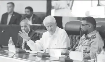  ?? ?? Former US President Bill Clinton (centre) speaking at yesterday’s forum. At right is President Irfaan Ali. At left is the Dominican Republic Ambassador to Guyana, Ernesto Torres-Pereyra. (Department of Public Informatio­n photo)