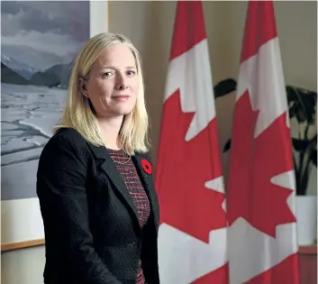  ?? SEAN KILPATRICK/ THE CANADIAN PRESS ?? Environmen­t Minister Catherine McKenna poses for a photo in her office on Parliament Hill in Ottawa last week.