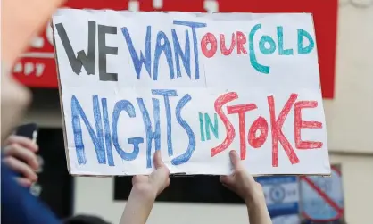  ?? Photograph: Matthew Childs/Reuters ?? A banner at the protest outside Stamford Bridge before Chelsea’s game against Brighton on Tuesday.