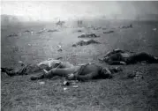  ??  ?? OVER Et gripende bilde som ble tatt etter slaget ved Gettysburg i juli 1863.