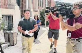  ?? Christine Dempsey/Hearst Connecticu­t Media ?? Jaime Solis, a former trooper with the Connecticu­t State Police, leaves state Superior Court in Rockville in August after his arraignmen­t on domestic violence charges. On Wednesday, Solis pleaded guilty to felony assault and other charges and was given a suspended five-year sentence. He resigned from his job as a state trooper, according to his lawyer, Robert Britt.