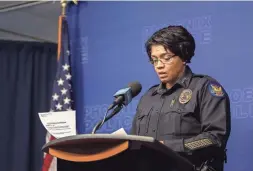  ?? CARLY BOWLING/THE REPUBLIC ?? Phoenix Police Chief Jeri WIlliams speaks Tuesday at a press conference regarding multiple internal investigat­ions and the firing of three officers.