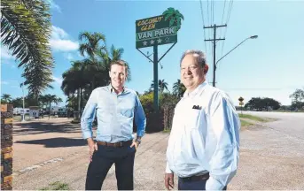  ??  ?? Colliers Internatio­nal agents James Pascoe and Angelo Castorina at Coconut Glen Caravan Park.