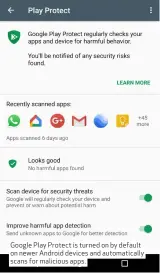  ??  ?? Google Play Protect is turned on by default on newer Android devices and automatica­lly scans for malicious apps.