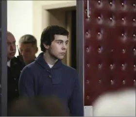 ?? JONATHAN QUILTER — THE COLUMBUS DISPATCH VIA AP ?? Ely Serna enters the courtroom for his sentencing hearing, Wednesday at the Champaign County Courthouse in Urbana, Ohio. Serna, who shot a classmate in an Ohio high school bathroom, was sentenced to over 23 years in prison.