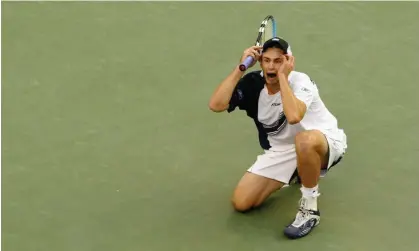  ?? Photograph: Nick Laham/Getty Images ?? Andy Roddick celebrates after winning match point against Juan Carlos Ferrero of Spain in the 2003 US Open men’s singles final at Arthur Ashe Stadium in Flushing, New York.