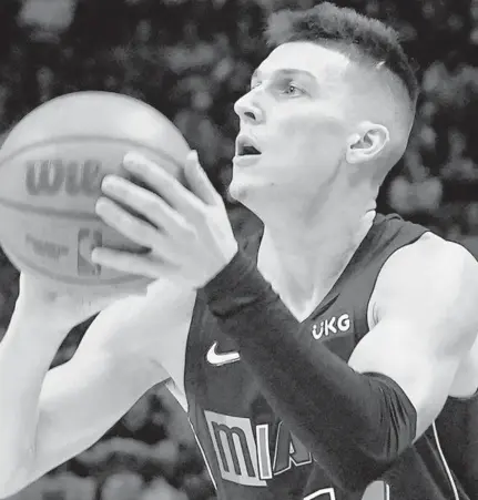  ?? MARTA LAVANDIER/AP ?? Heat guard Tyler Herro has been giving it his best shot this season.