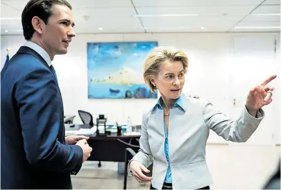  ?? [ Reuters ] ?? Bundeskanz­ler Kurz präsentier­te die türkis-grüne Europapoli­tik am Sonntag der neuen Kommission­schefin von der Leyen.