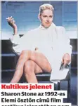  ??  ?? Kultikus jelenet Sharon Stone az 1992-es Elemi ösztön című film erotikus jelenetébe­n nem viselt bugyit, és villantott