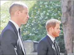  ?? Picture: ALASTAIR GRANT/ POOL VIA AP ?? Prince William, left, and Prince Harry during funeral of Prince Philip inside Windsor Castle in Windsor, England.