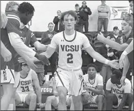  ?? ?? Cayden Rickard scored 13 points in the second half during a win at Presentati­on College. VCSU photo