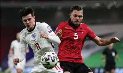  ??  ?? Mason Mount earned the praise of his manager after England’s 2-0 victory in Albania. Photograph: Srdjan Stevanovic/The FA/Getty Images