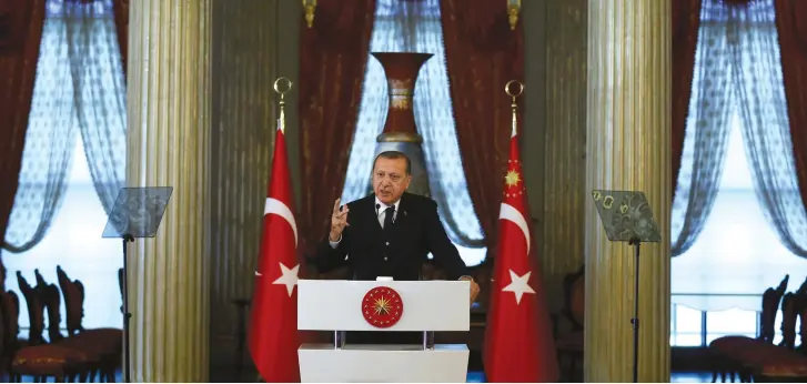  ??  ?? TURKISH PRESIDENT Recep Tayyip Erdogan speaks during a recent news conference in Istanbul.