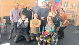  ??  ?? Playwright Sir Roger Hall with members of Waipawa M&D’s 2020 pantomime Cinderella.