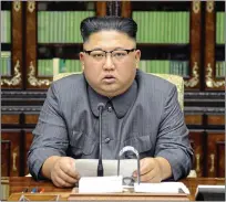  ??  ?? Warning: Kim Jong-un on state TV. He claimed that he would “tame” President Trump