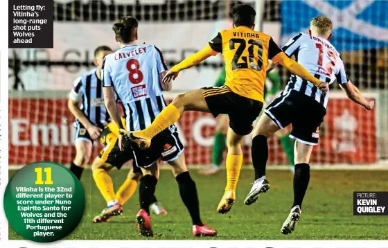  ??  ?? Letting fly: Vitinha’s long-range shot puts Wolves ahead
PICTURE:
KEVIN QUIGLEY