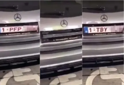  ?? FOTO'S RR ?? Een filmpje op sociale media zette de politie op het spoor van een Mercedes A160 met draaiende nummerplat­en achteraan.