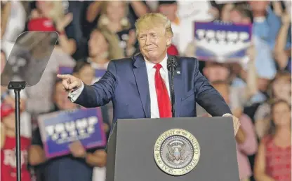  ?? GERRY BROOME/AP ?? President Donald Trump speaks Wednesday night at a campaign rally in Greenville, North Carolina.