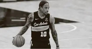  ?? Eric Gay / Associated Press ?? Demar Derozan, who leads the Spurs in scoring, is in Los Angeles on personal leave to mourn the death of his father. The team could face the Thunder on Wednesday with just nine players.