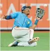  ?? CHRIS O’MEARA/AP ?? Rays center fielder Greg Jones makes a sliding catch on a fly out by the Blue Jays’ Kevin Kiermaier during the third inning of Thursday’s spring training game in St. Petersburg.