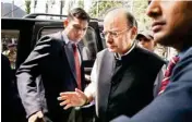  ?? PTI ?? Union Finance Minister Arun Jaitley arrives to attend the 14th Goods and Services Tax (GST) Council at SKICC, in Srinagar on Thursday