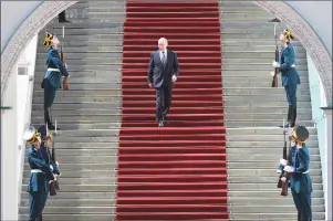  ?? AP PHOTO ?? Vladimir Putin walks after his inaugurati­on ceremony for a new term as Russia’s president in the Kremlin in Moscow, Russia, Monday.