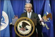  ??  ?? Attorney General Sessions speaks after he and Homeland Security Secretary John Kelly toured the ports of entry and met with Department of Justice and DHS personnel in El Paso, Texas, on Thursday.