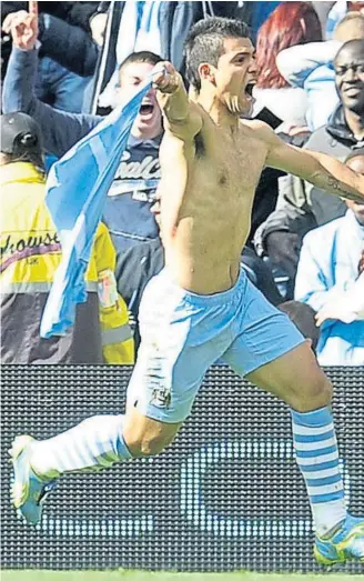  ??  ?? CLUTCH PERFORMERS: James Vincent, right, celebrates after winning the Scottish Cup while Sergio Aguero, left, does the same following his injury-time league winner in 2012