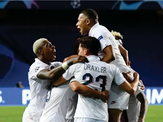  ??  ?? French champions celebrate reaching the semi-finals (Reuters)