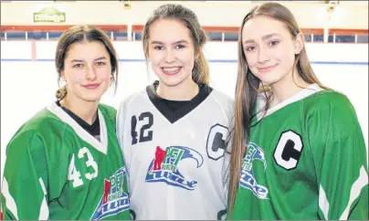  ?? SUBMITTED PHOTO ?? The P.E.I. Wave will compete in the under-16 division of the Atlantic ringette championsh­ips in Summerside this weekend. The team’s three captains are, from left, Autumn Chandler, Carley Matheson and Jessica Murphy.