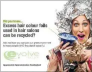  ?? PHOTO COURTESY OF SALON EVOLVE ?? Salon Evolve of Limerick is part of a growing recycling and sustainabi­lity program run by Green Circle Salons. As part of the program, the salon recycles its salon waste through Green Circle to be repurposed, instead of sending it to landfills. This photo is an example of informatio­n the salon has included on its Facebook page to explain the effort.